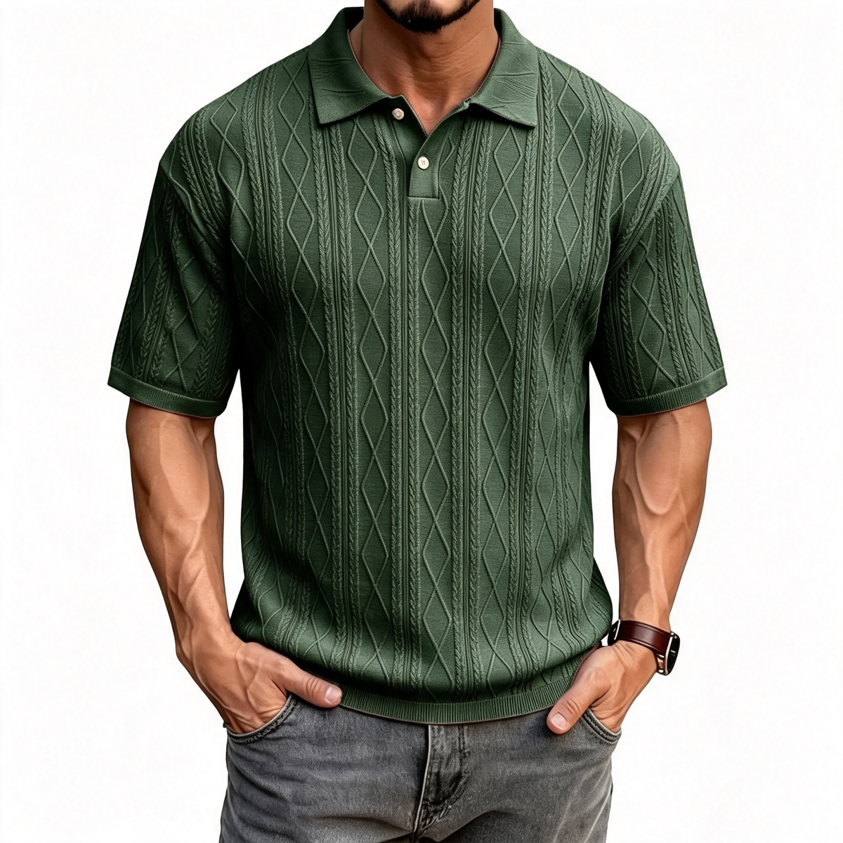 Solid color collared pullover polo shirt