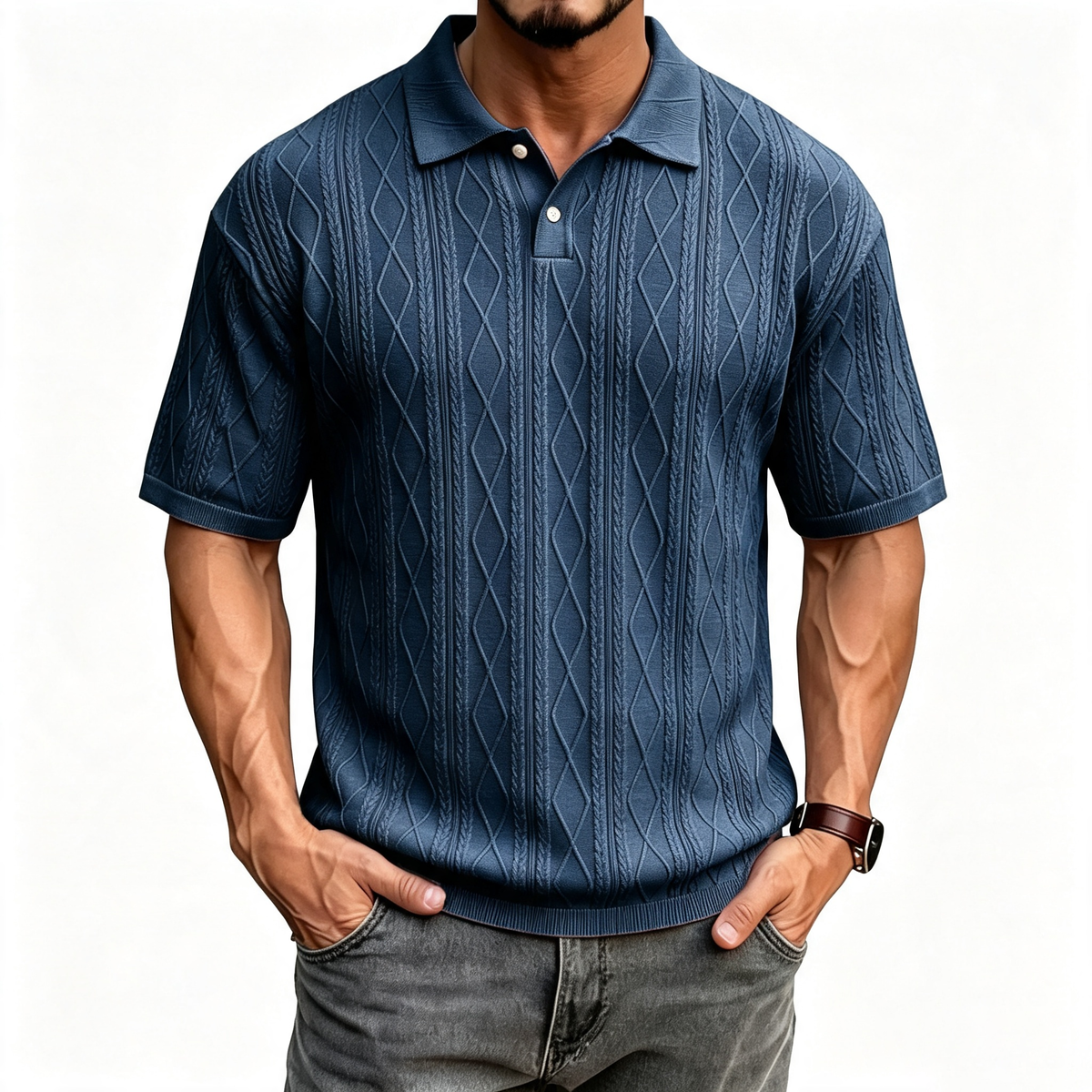 Solid color collared pullover polo shirt