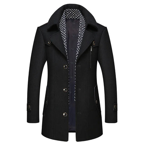 Men's Trench Coat with Detachable Soft Scarf Notched Collar Single Breasted Pea Coat Overcoat