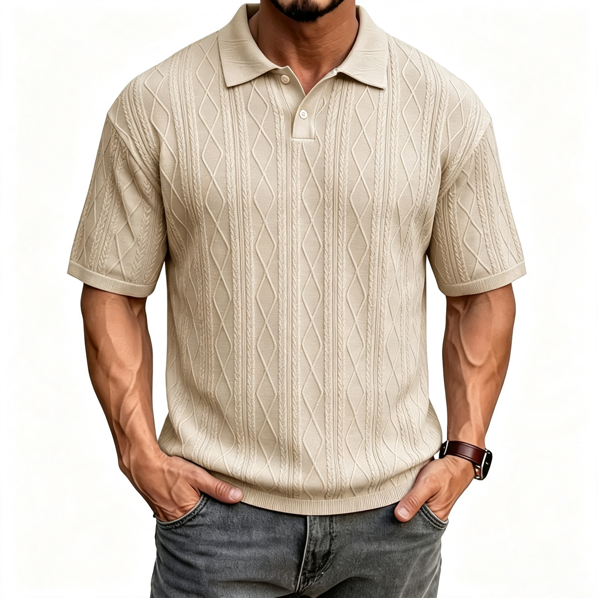 Solid color collared pullover polo shirt