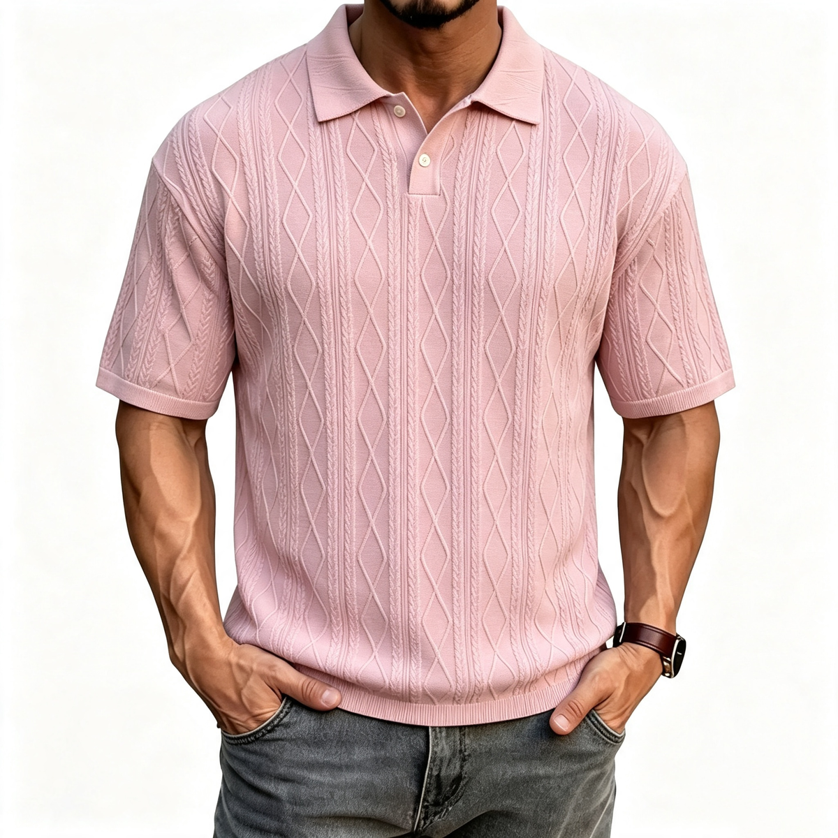Solid color collared pullover polo shirt