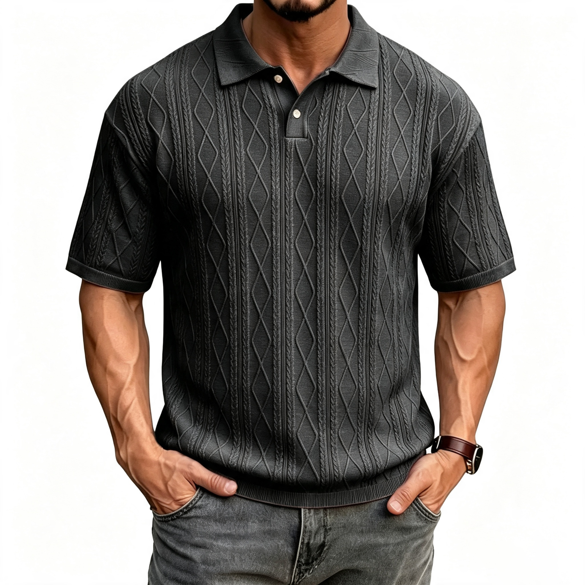 Solid color collared pullover polo shirt