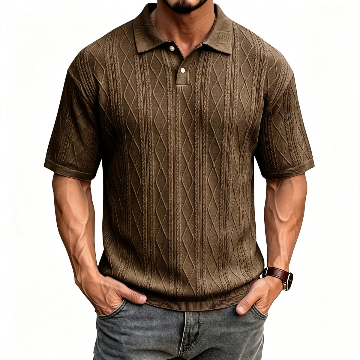 Solid color collared pullover polo shirt