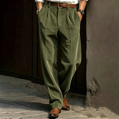 Men's Vertical Stripe Pleated Wide‐Leg Trousers